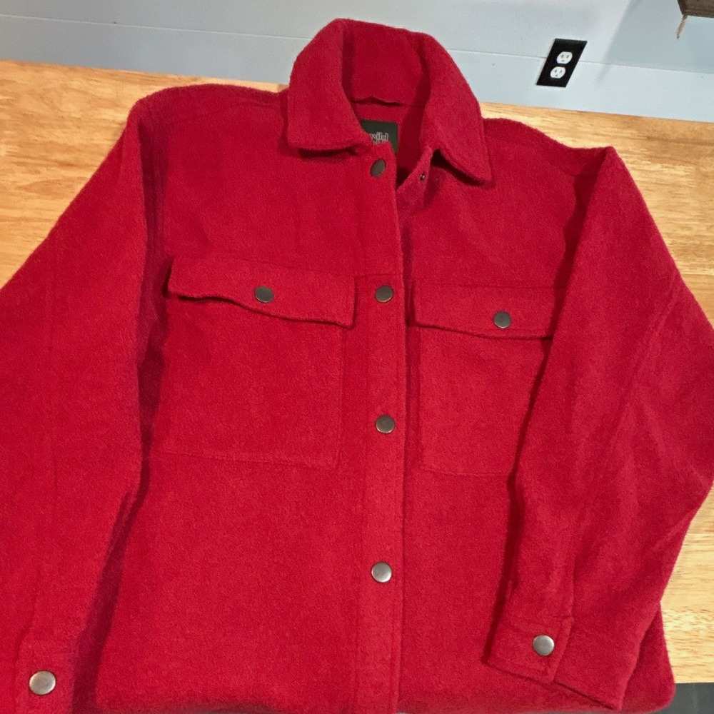 Cozy Wild Fable Women's Red Solid Shacket Jacket Snap Front Collared Pockets XS